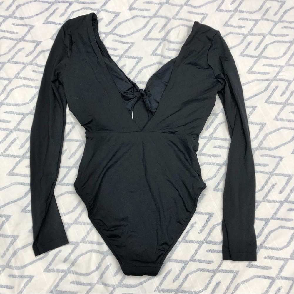 NEW seafolly splendour long sleeve one piece black swimsuit tie front plunge - Picture 7 of 10